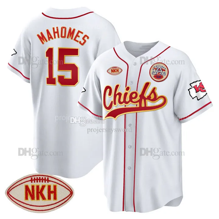 Chiefs Nkh Patch Baseball Jersey 15 Patrick Mahomes 87 Travis Kelce 10 Isiah Pacheco Nick Bolton Derrick Thomas Justin Watson Rashee Rice Kadarius