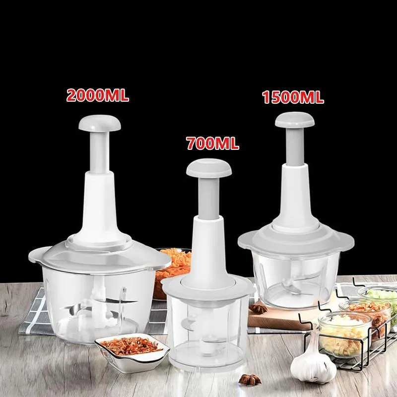 Mills Multifunction Meat Grinder Push Manual Food Processor Vegetabilisk vitlök Chili Chopper Slicer Spinner Dicer Fruit Food Kitchen