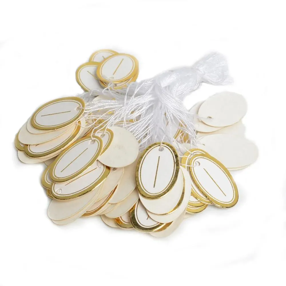 Display 500pcs Gold Color Oval Paper Tags Price Display Price Labels Pricing Tags With Strings Luggage Wedding Note Blank price Hang tag