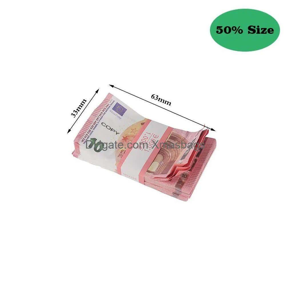 Autres fournitures de fête festives 50% Taille de l'argent Prop Money Jeux de jouets Copie 10 20 50 100 Fausses notes Faux Billet Euro Play Collection Cadeau DHC3F