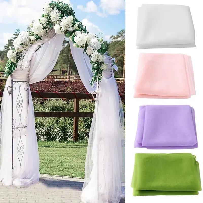 Décoration de tissu de rideau d'arc de mariage de 5/10 mètres avec un mince rouleau de gaze tissu transparent organique pour la décoration de chaise de mariage de fond de fête d'anniversaire 240124