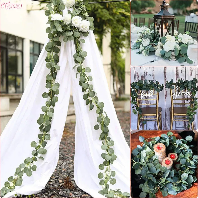 Artificial Green Eucalyptus Leaves Wreath Greening Eucalyptus Vines Hanging for Wedding Party Banquet Garden Home Wall Decor