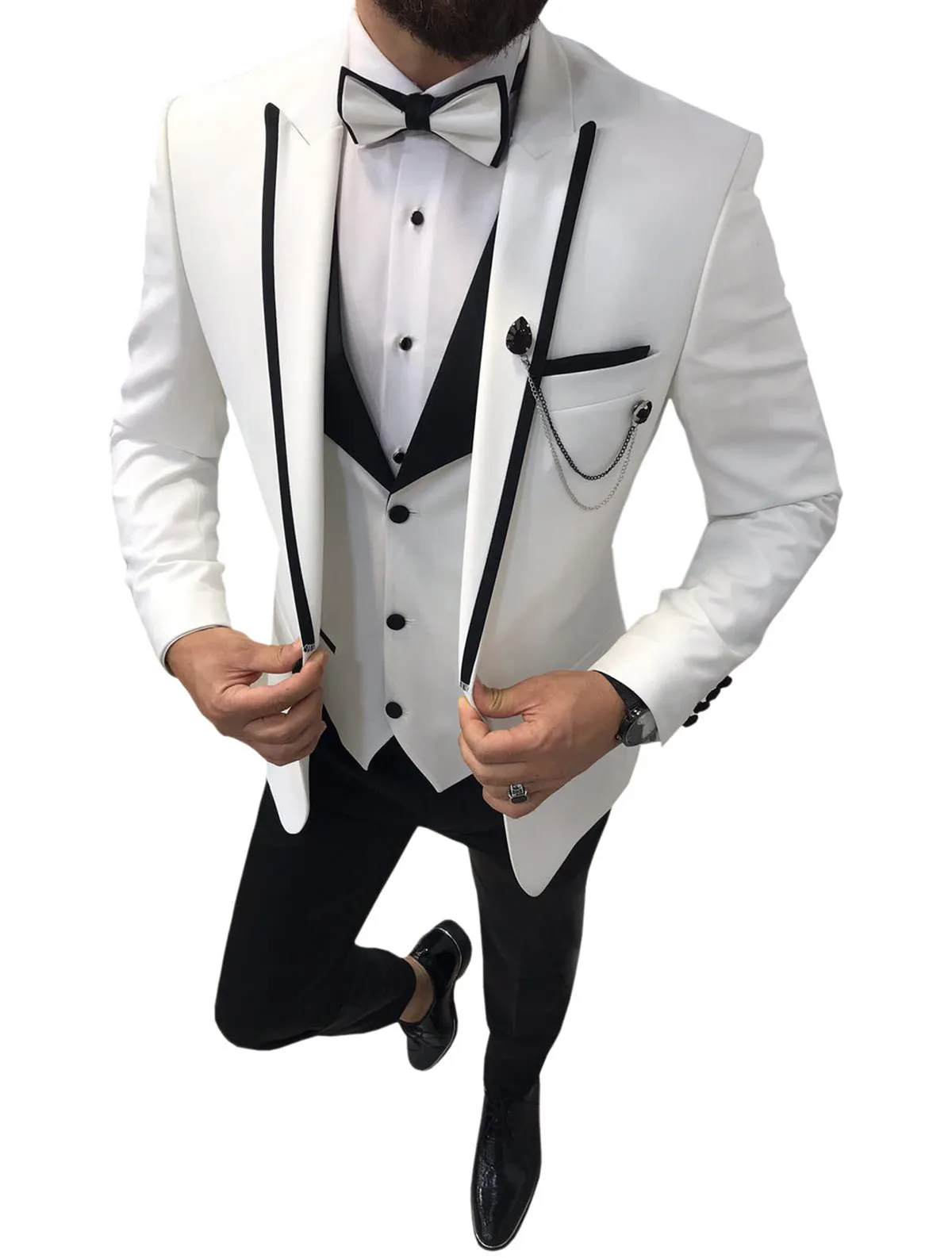 Melhor homem terno de casamento lapela de pico de volta ventilação um botão noivo smoking terno do noivo 3 peças (blazer colete calça) ternos smoking cor pura designer de moda