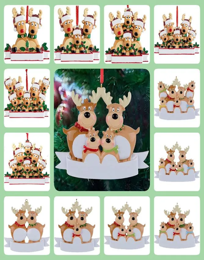 Christmas Reindeer Ornaments Xmas Trees Resin Customized DIY Name Family of 3 5 Gift Hang Decorations Pendant Home Decro1270888