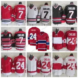 Retro Chris Chelios #7 hockey'''' Jerseys Vintage 1992 Mens Red Black #24 Classic Stitched Shirts 75th C Patch