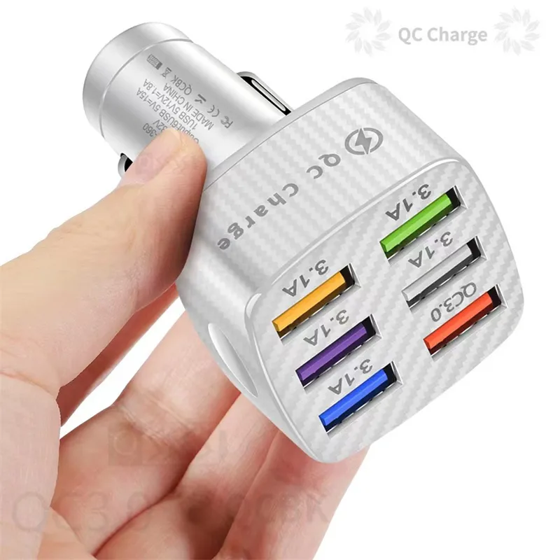 Chargeur rapide de voiture de type C PD adaptateur de téléphone de charge rapide pour iPhone 15 14plus 13promax 12 Xiaomi Samsung Mini chargeur de voiture USB C 3.1A 5V/9V/12V charge 15A 6 chargeurs USB