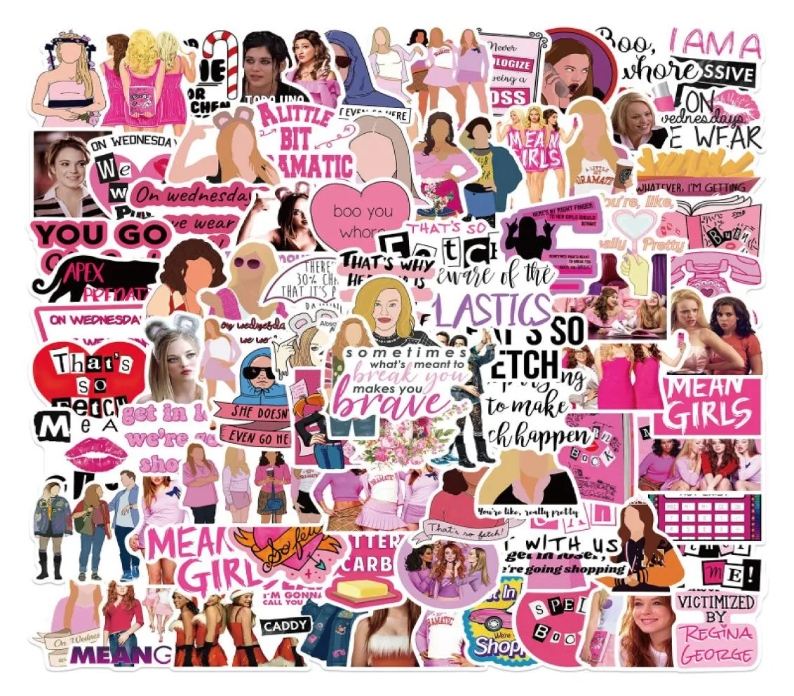 50 Pz Film classici americani Mean Girls Adesivi carino rosa Graffiti Giocattolo per bambini Skateboard auto Moto Bicicletta Decalcomanie Who3573095