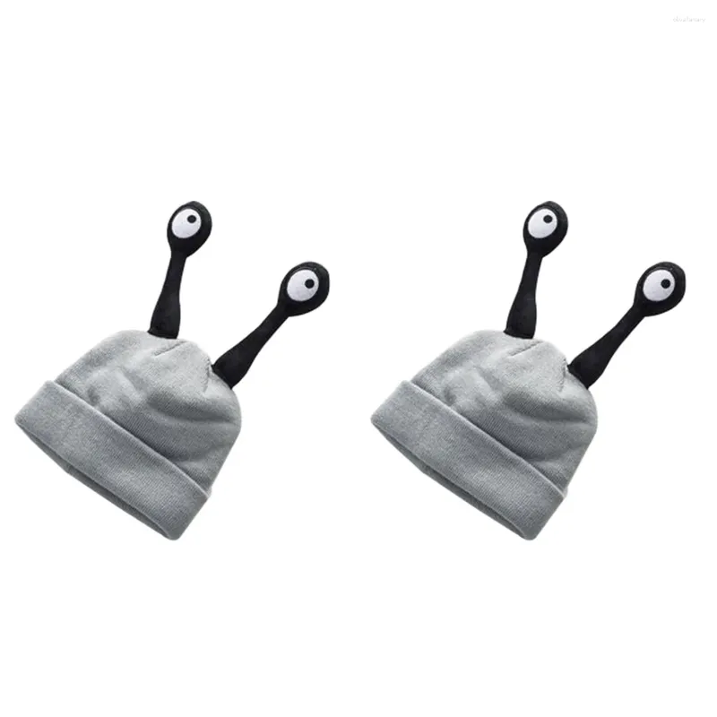 Bérets 2pcs chaud automne nouveauté bonnet tricoté pour enfants corne d'escargot tentacule d'insecte (gris clair)