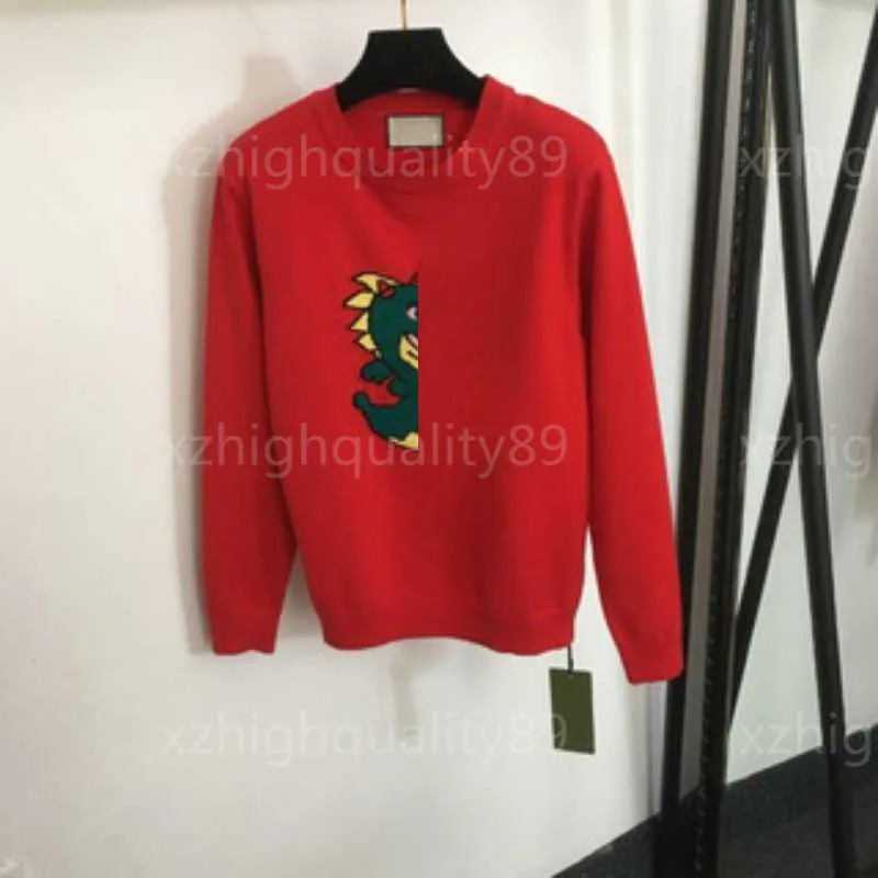 Sweater Women Designer Clothing Spring and Autumn New Fashion Pullover Long Sleeved Round Neck Dinosaur Pattern Sweaters Womens Knit Jumper Red