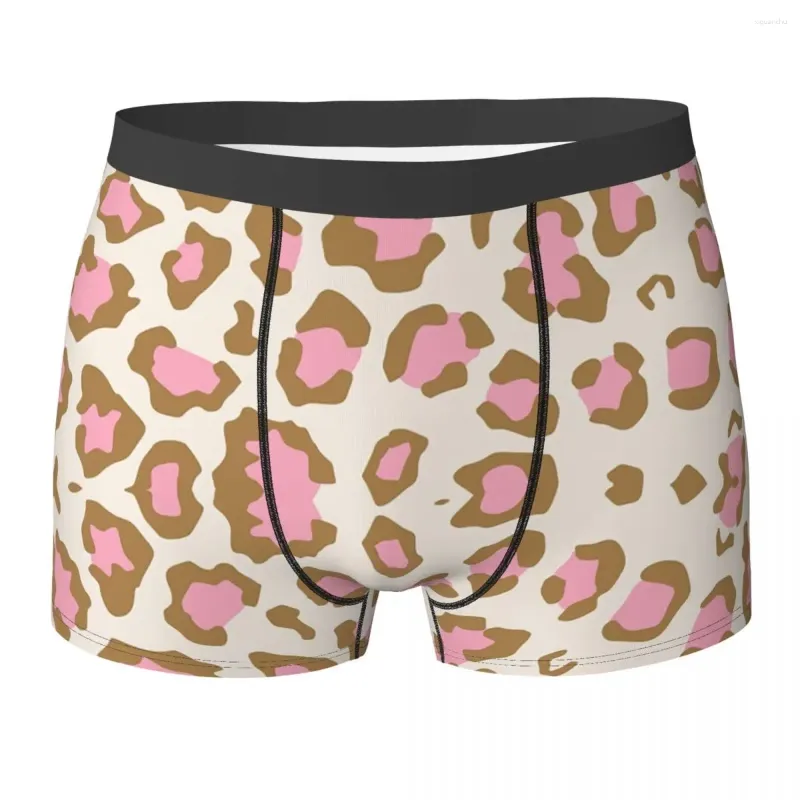 Underbyxor mode boxare rosa leopard texturmönster shorts trosor män underkläder djur fläckar hud mjuk för homme plus storlek