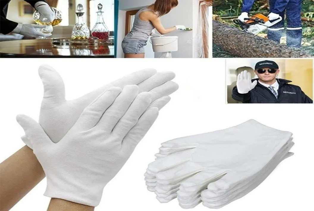 12 pçs luvas de algodão branco macio jardim trabalho doméstico luva protetora inspeção trabalho cerimônia de casamento luvas antiestáticas reutilizáveis wash1822743