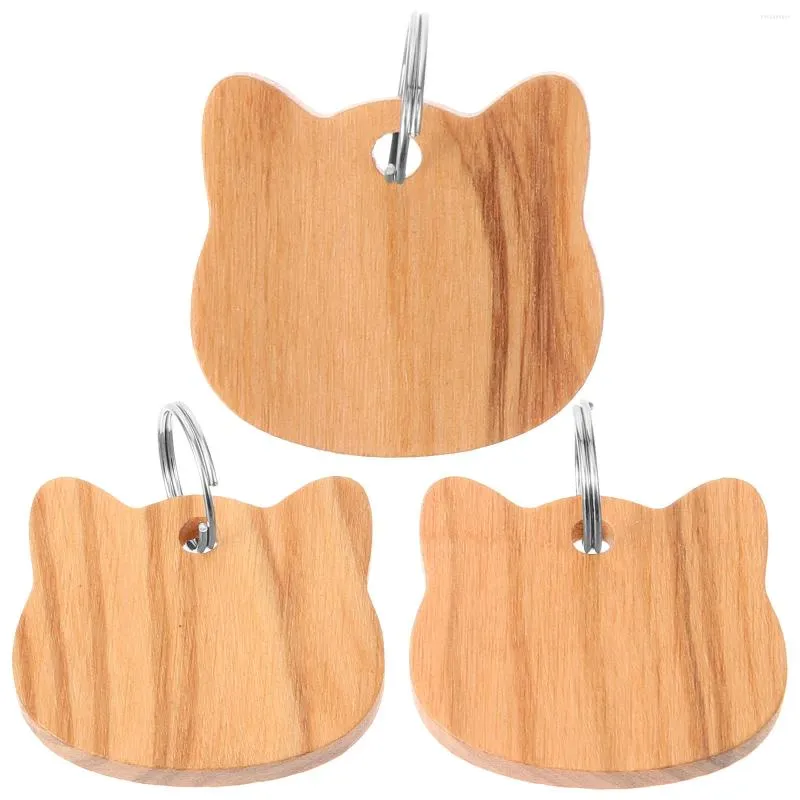 Colliers de chien 3 pcs Tag Tags pour animaux de compagnie Puppycorn Nom en bois massif Blank Tête de chat en bois en forme de la