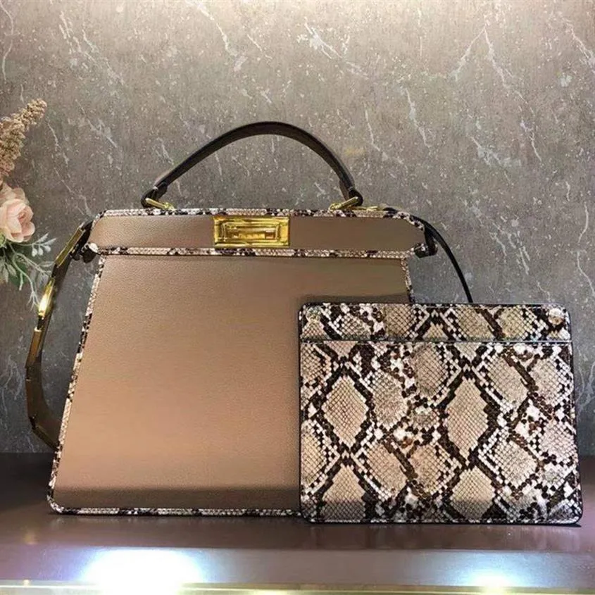 Hochwertige Handtasche Schulter -Crossbody -Taschen Körnige echte Ledertasche Python Haut Patchwork Farbhandtaschen Geldbeutel Detchable279h