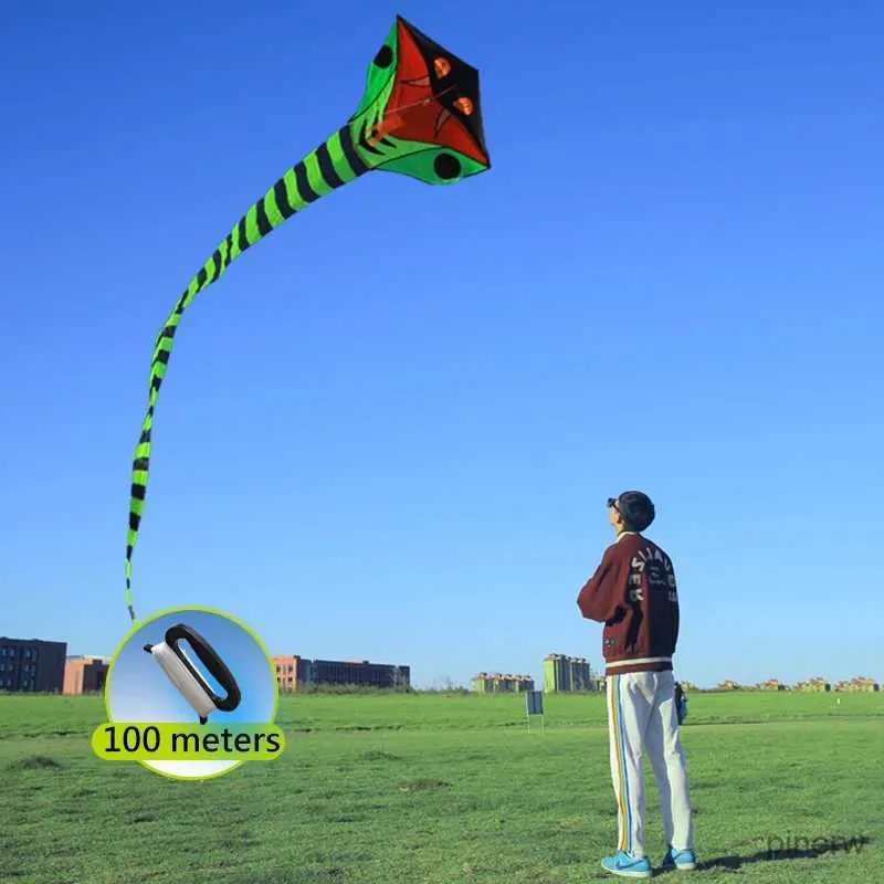 Kite Accessories YongJian 10m snake kite Giant Cobra Kite with Colorful long tail string line nylon kite beach sports with ropes and handles