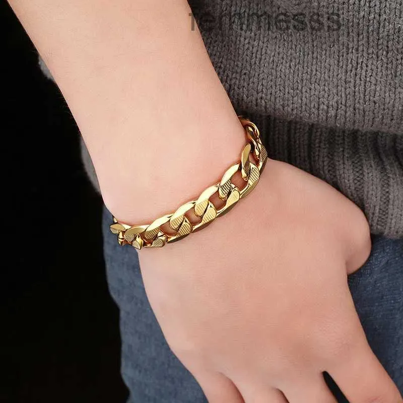 Braslet Braclet 2024 Männlich Goldene Farbe 14k Gelbgold Prägung Kubanische Link Kette Armband für Männer Hiphop SchmuckB5OF B5OF