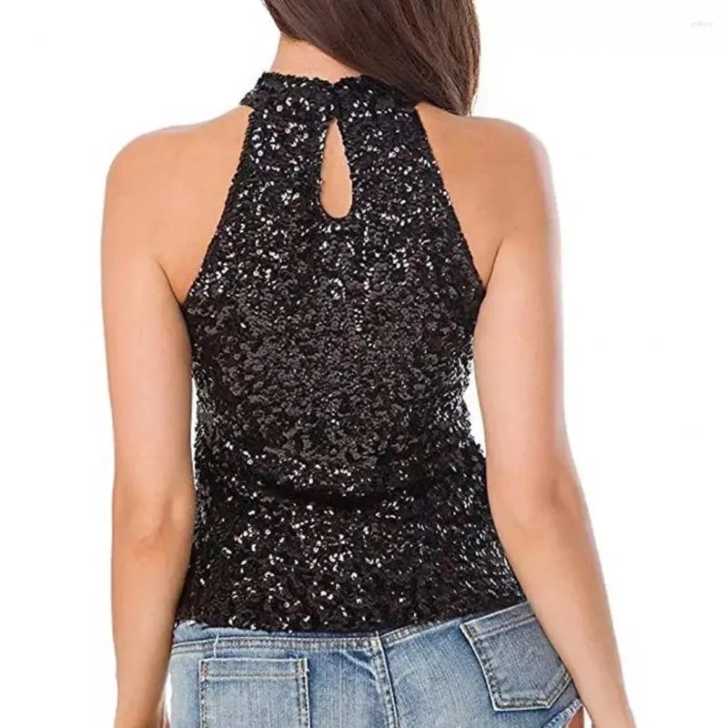 Women's Blouses Lady Party Blouse Sequin Off Shoulder Halter Neck Club Dance Tank Top For Women Shiny Slim Fit Stage Performance Vest Solid