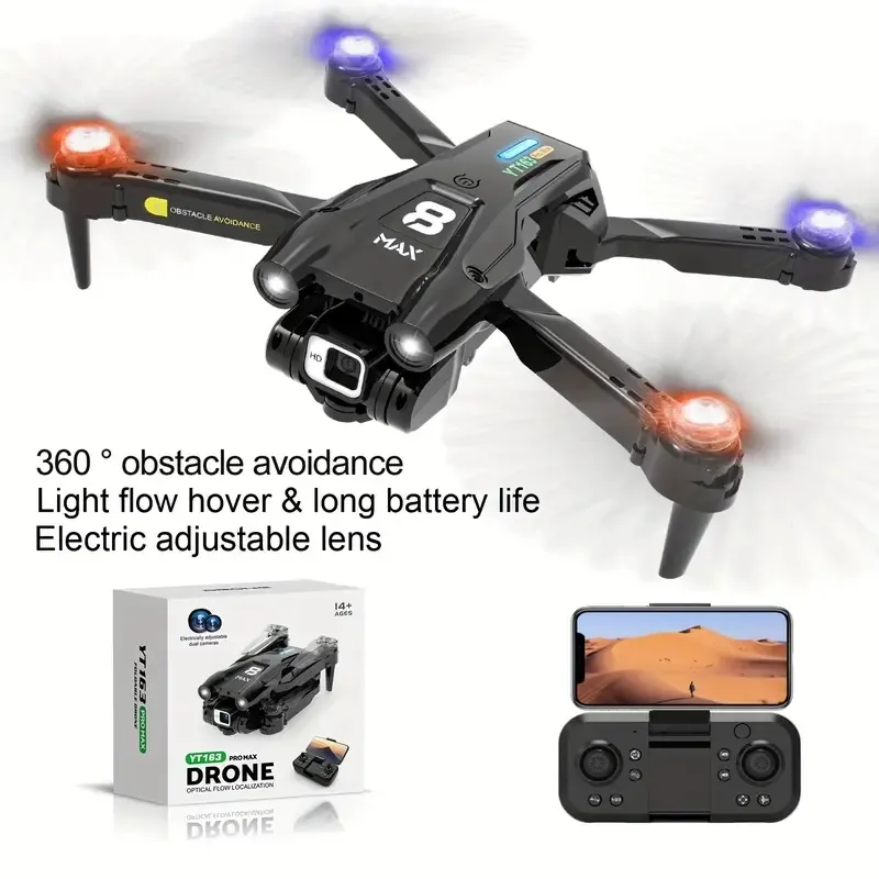 Drone UAV Quadcopter YT163 con 2 baterías: retención de altitud de flujo óptico, arranque con una sola tecla, cámaras WiFi HD duales, evitación de obstáculos en cuatro direcciones. Cosas baratas, el artículo más barato.