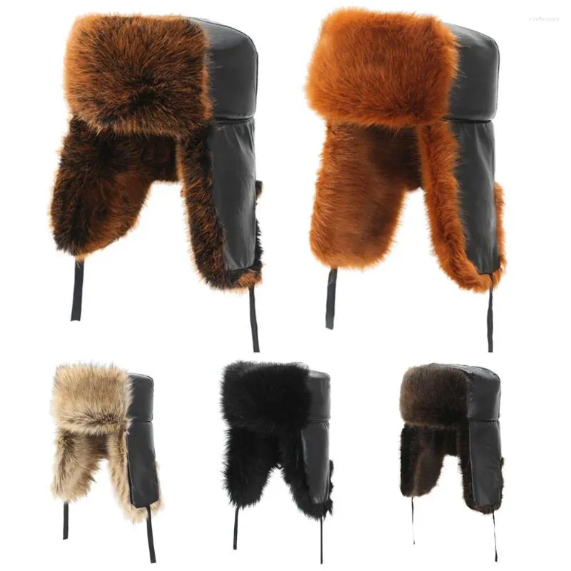 Berets Inverno Homens Real American Raccoon Fur Bomber Chapéu Ushanka Cap Trapper Homem Russo Chapéus de Esqui Caps Couro