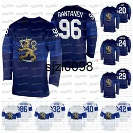 Sj98 Finland 2022 Winter Hockey Jersey 20 Sebastian Aho 24 Kaapo Kakko 29 Patrik Laine 40 Tuukka Rask 32 Juuse Saros 96 Mikko Rantanen 42 Miro