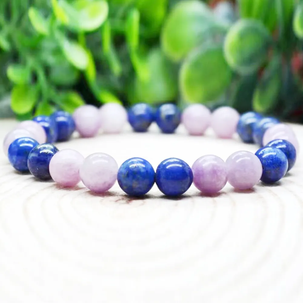 MG1987 8 MM Lepidolite Natural Afghanistan Lapis Lazuli Mixed Bracelet Womens Beaded Gemstone Energy Healing Crystals Jewelry