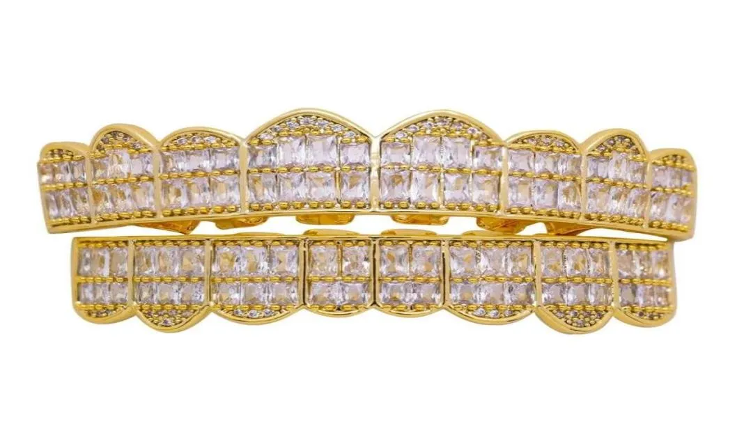 Hip Hop Grillz dla mężczyzn Diamonds Dental Grille 18K Gold Splated Fashion Cool Rappers Złote Srebrne Kryształowe Zęby Biżuteria 7549471
