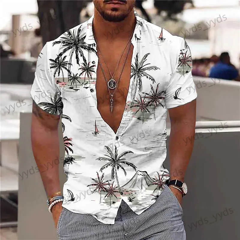 Camicie casual da uomo 2023 Camicie Coconut Tree per uomo Camicia hawaiana da uomo stampata in 3D Beach 5XL Manica corta Moda Tops Tee Shirt Camicetta da uomo Camisa T240124