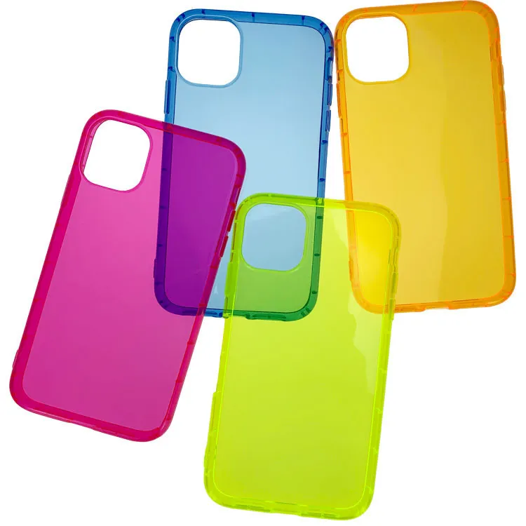 Ins Neon Fluorescent Color Clear Phone Case pour iPhone 15 14 Pro Max 11 12 13 Pro Max XR XS 7 8 Plus X Coque de couverture antichoc souple dans un sac OPP 1000 pièces