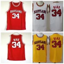 CUSTOM NCAA College 1985 Maryland Terps 34 Len Bias Jersey Men University Red Yellow White Basketball Uniform For Sport Fans High Quality