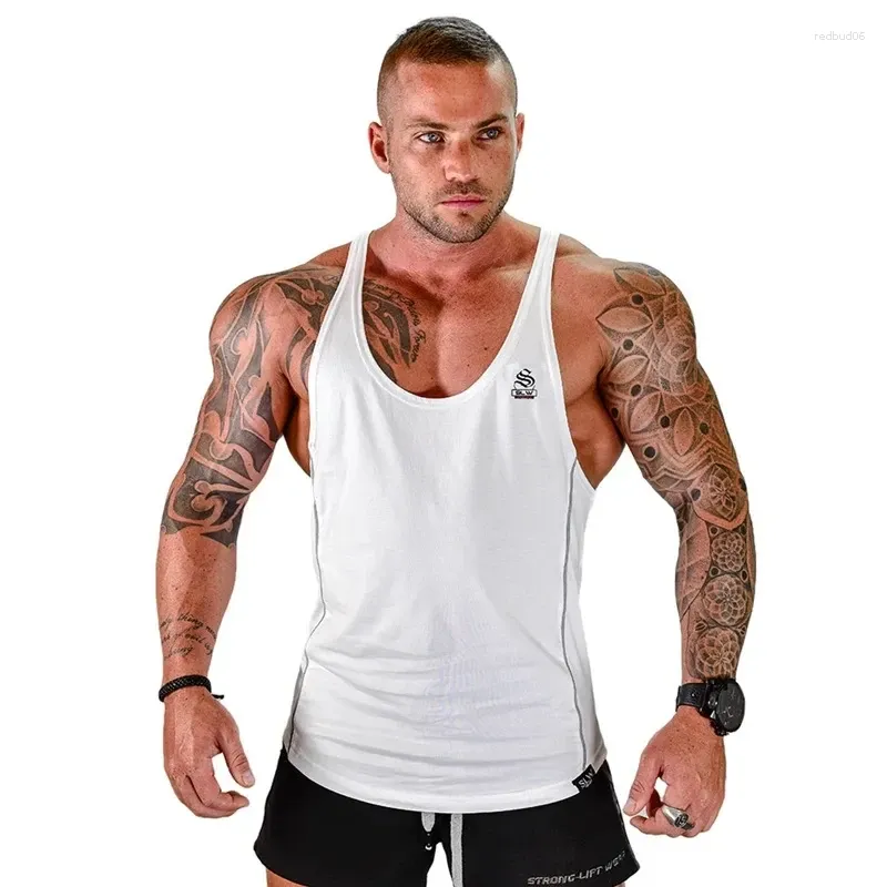 Herrtankstoppar herr kroppsbyggande topp gym fitness ärmlös skjorta 2024 man