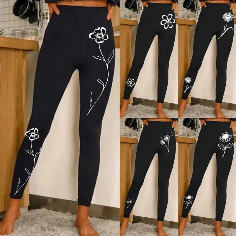 Aktive Hose für Damen, lässig, modisch, eng, Sport, Yoga, Blumendruck, Leggings