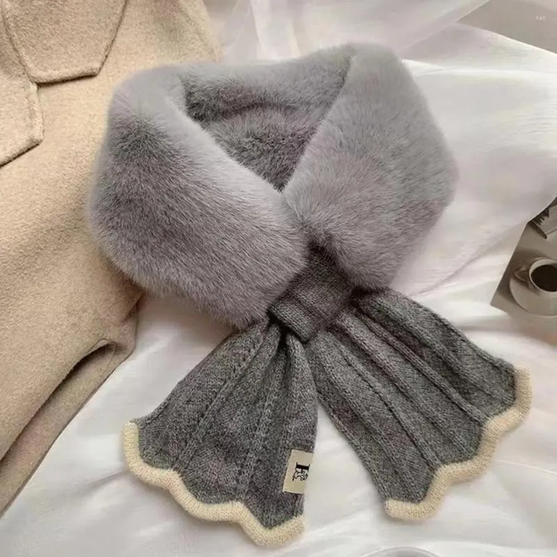 Écharpes de temps froid écharpe douce fausse fourrure tricot croix pour femmes chaud hiver cou enveloppement avec épissure de conte de poisson coupe-vent