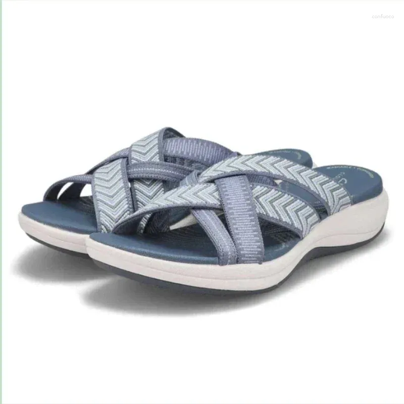 Zapatillas Sandalias de cuña de verano para mujer Punta abierta Retro Suela gruesa Tacón de pendiente para la playa Cómodas diapositivas casuales para mujer