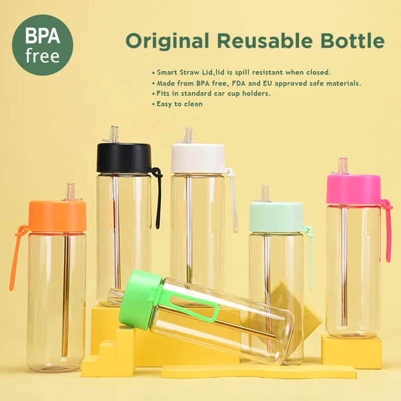 Bouteille d'eau en plastique de 740ml, bouteille de sport sans BPA, avec porte-poignée, pour enfants et adultes, cyclisme