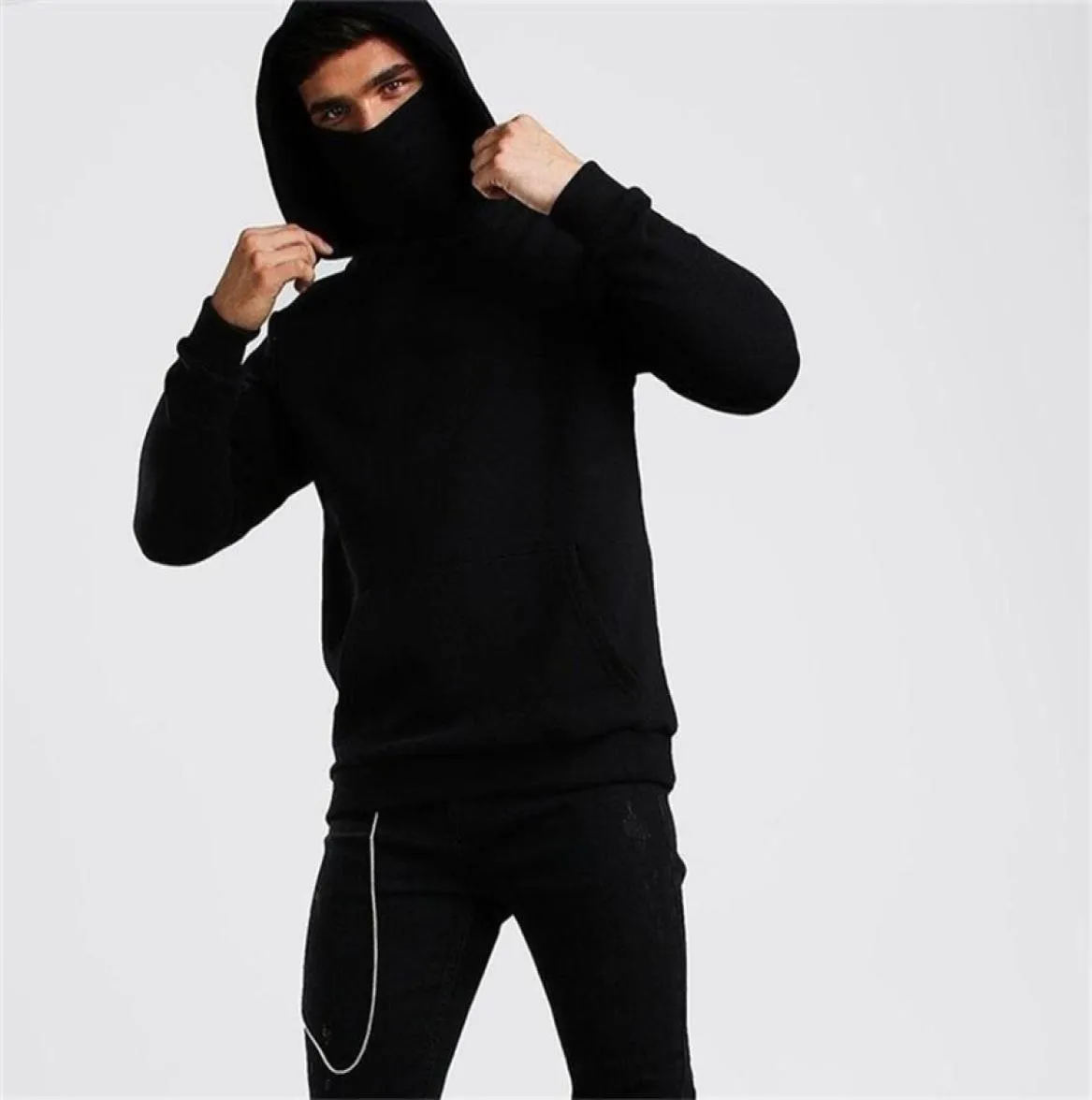Ninja hoodies män mask bomull överdimensionerade luvtröjor sport solid långärmad vinter huva tröjor män klädplats hela LJ22072060