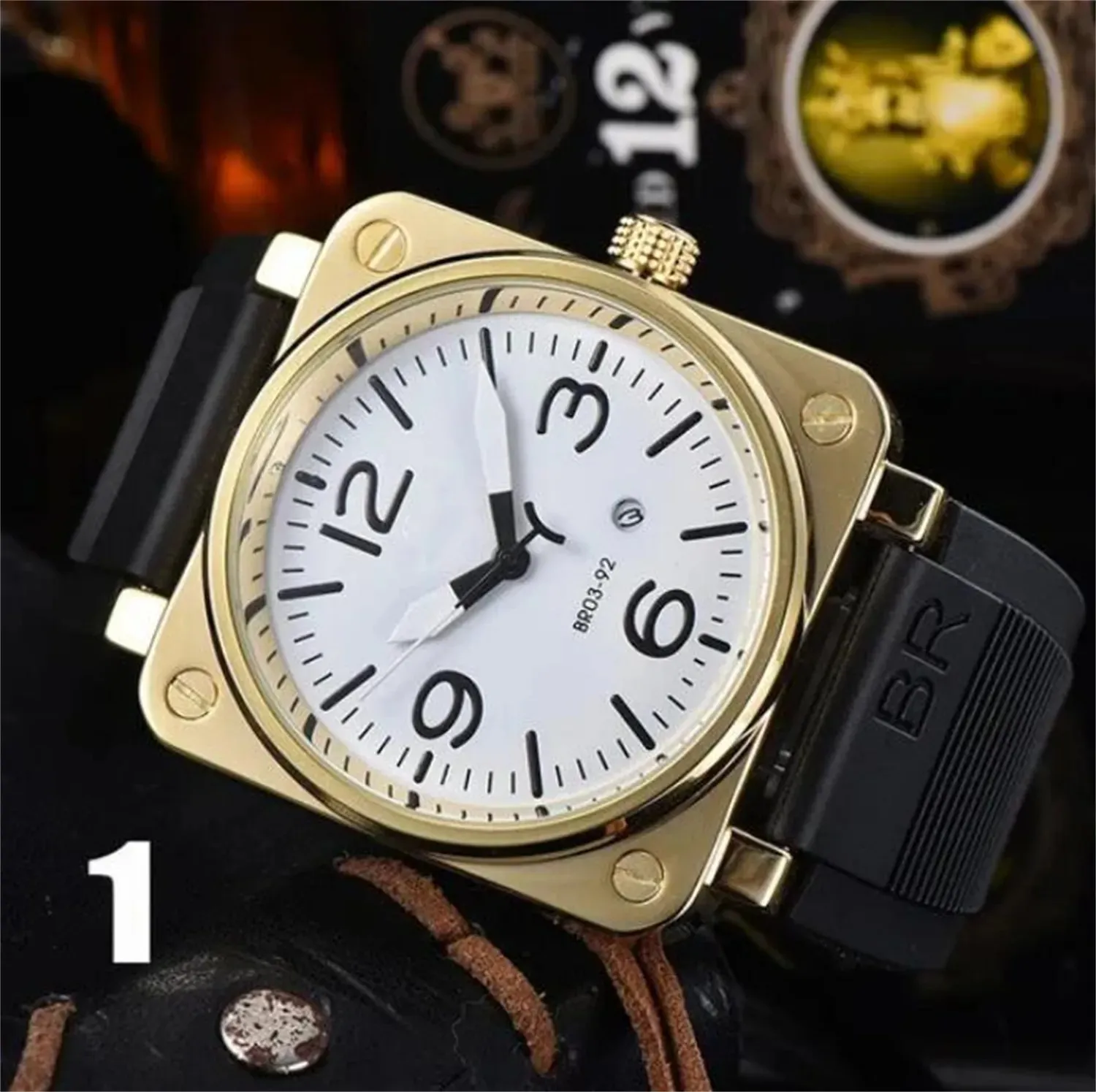 U1 Designer Top AAA BR Model Three Switches Luxury Men Watch Kwarc Watch Top Marka Guma Relogio Akcesoria Wysokiej jakości Kalendarz Kalendarza Kalendarza Y680