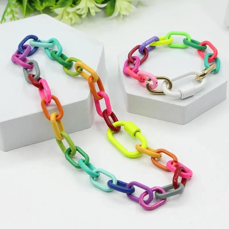 Bracelets European and American Fashion Ins Popular Exaggerated Alloy Colorful Candy Color Brazil Chain Female Bracelet Necklace Set