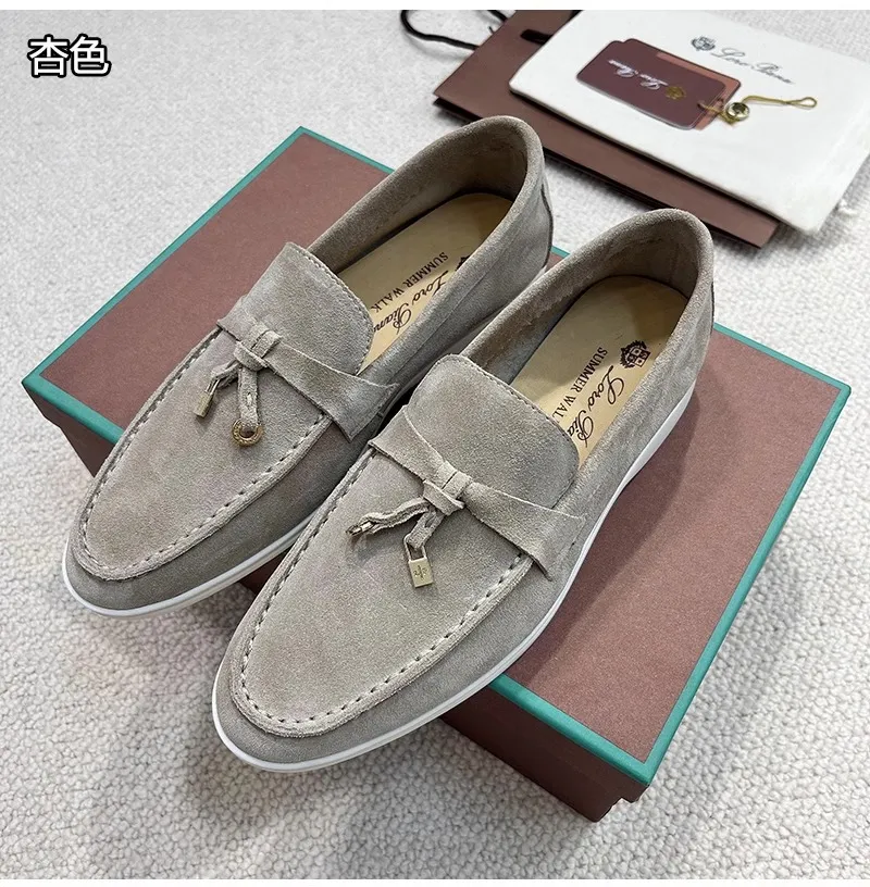 2024New Walk Womens Flat Heel lässige Schuhe Loro Klavier Herren Tasman Vintage Slipper Wildleder -Kleid mit echtem Leder -Sneakers Designer Moccasin Slip auf Geschenkschuh Hüfte 15