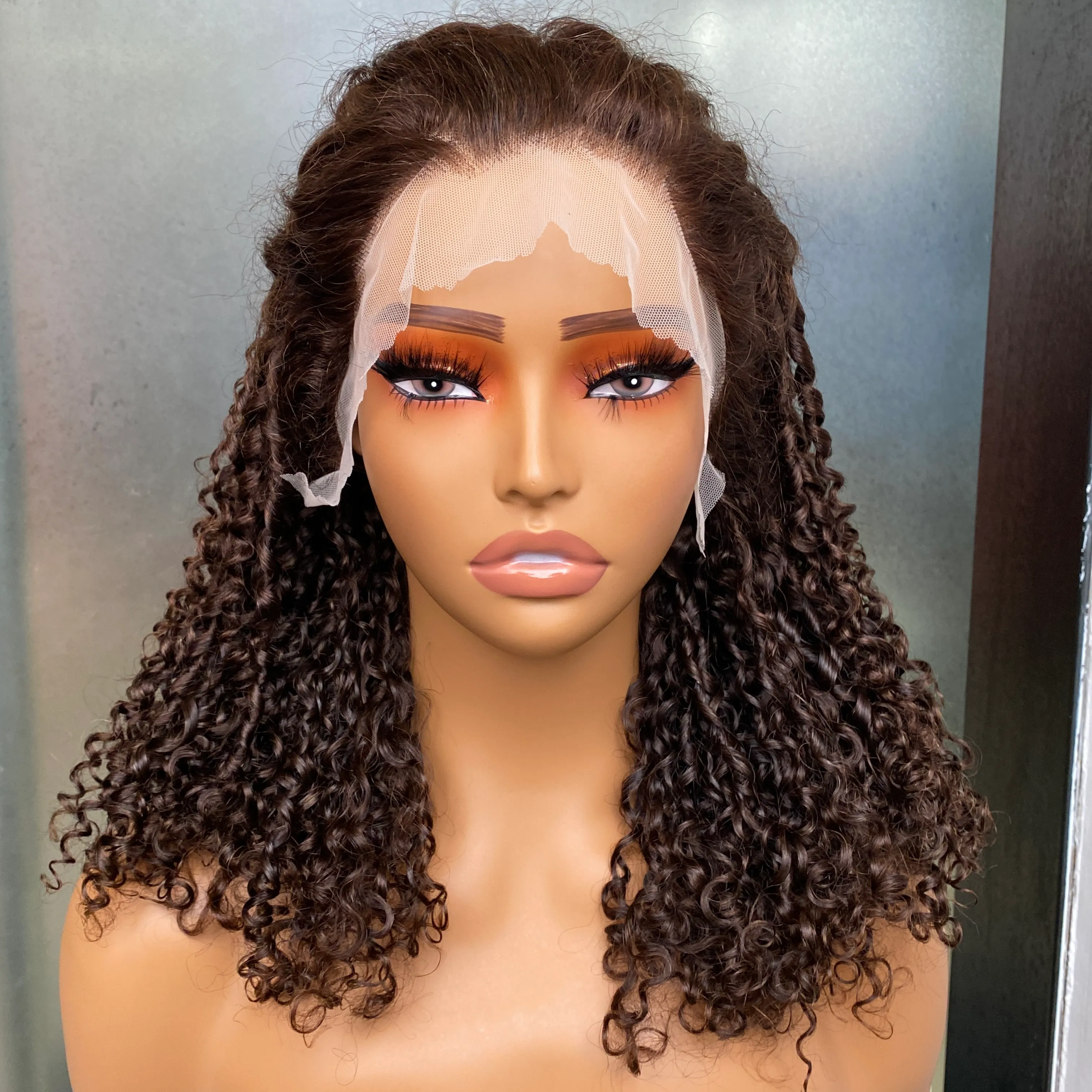 Fumi 14 Inch Brown 100% Raw Virgin Remy Human Hair Curly Wig 