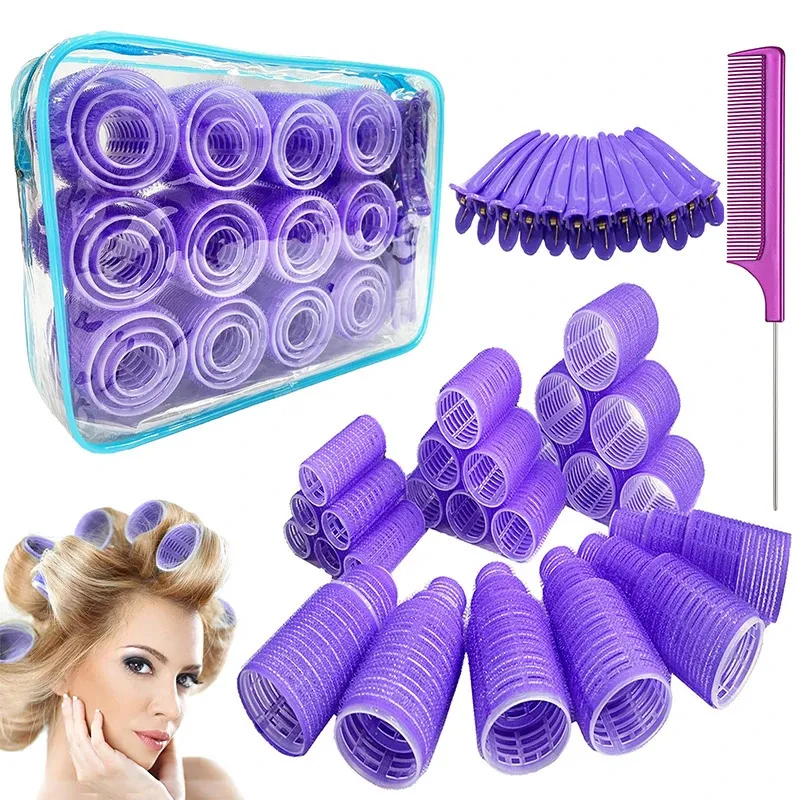 61-delige haarrollerset haarkrulspelden 3 maten grote haarrollers voor lang haar. Geen warmte Krulspelden Haarrollers met clips Kam. 240119