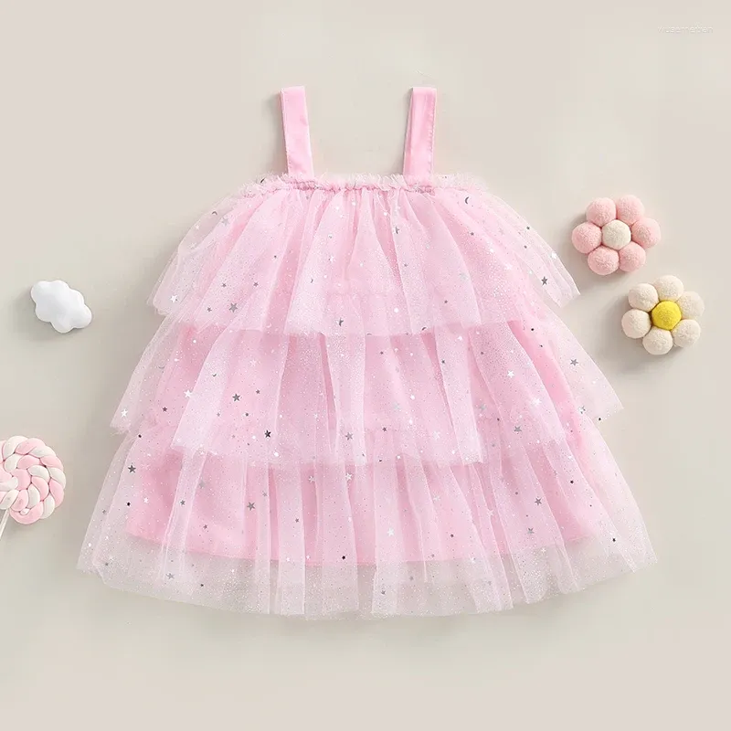 Robes d'été à paillettes pour petites filles, sans manches, en maille, en Tulle, avec bretelles, princesse d'anniversaire, Tutu