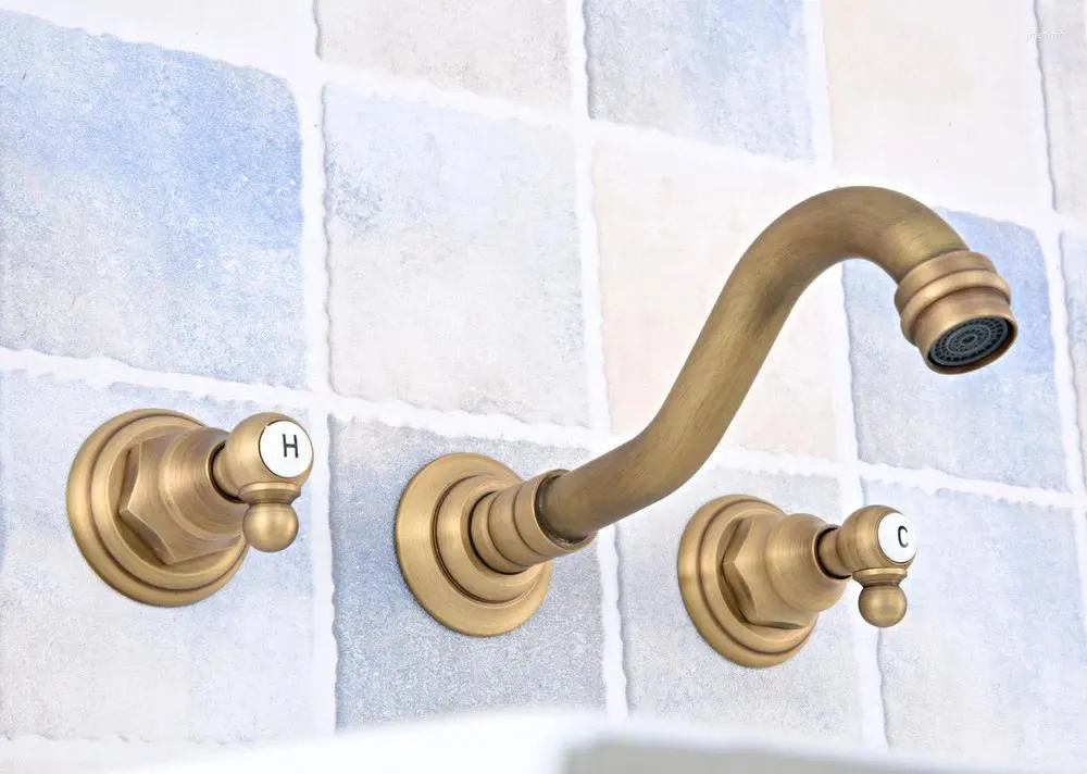 Bathroom Sink Faucets Antique Brass Widespread Wall-Mounted Tub 3 Holes Dual Handles Kitchen Basin Faucet Mixer Tap Asf528