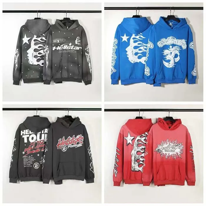 Erkek Tasarımcı Hoodie Man Hoodies Sweatshirt Sweatshirt Ter Pantolon Yıkanmış Kumaş Sokak Graffiti Yazı Folyo Baskı Vintage Gevşek Trailsuit Hellstar Hoodie