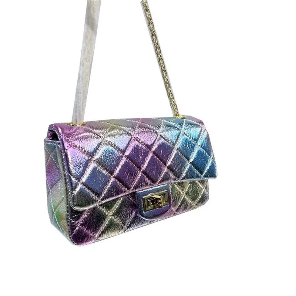 2022Ss Dyed Rainbow Gradient Metal Lambskin Bags Classic Mini Flap Quilted Top Real Leather Colorful Mermaid Princess Purse Outdoo209w