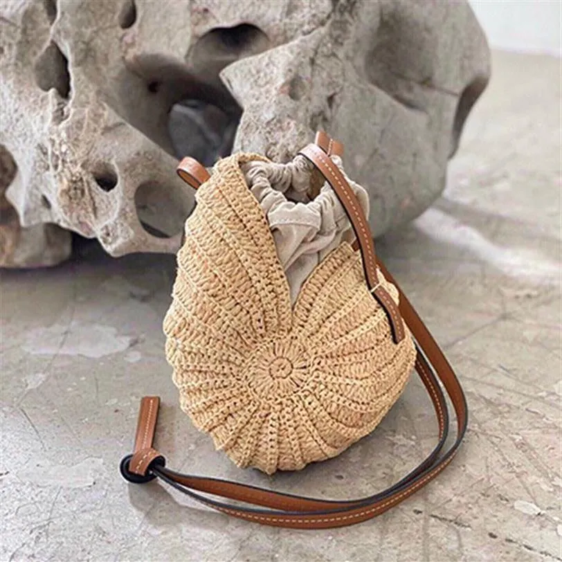 Top quality Conch Shell straw bags Hand weaving Tote Bag Coconut fiber shoulder casual woman's Large capacity seaside Holiday2098