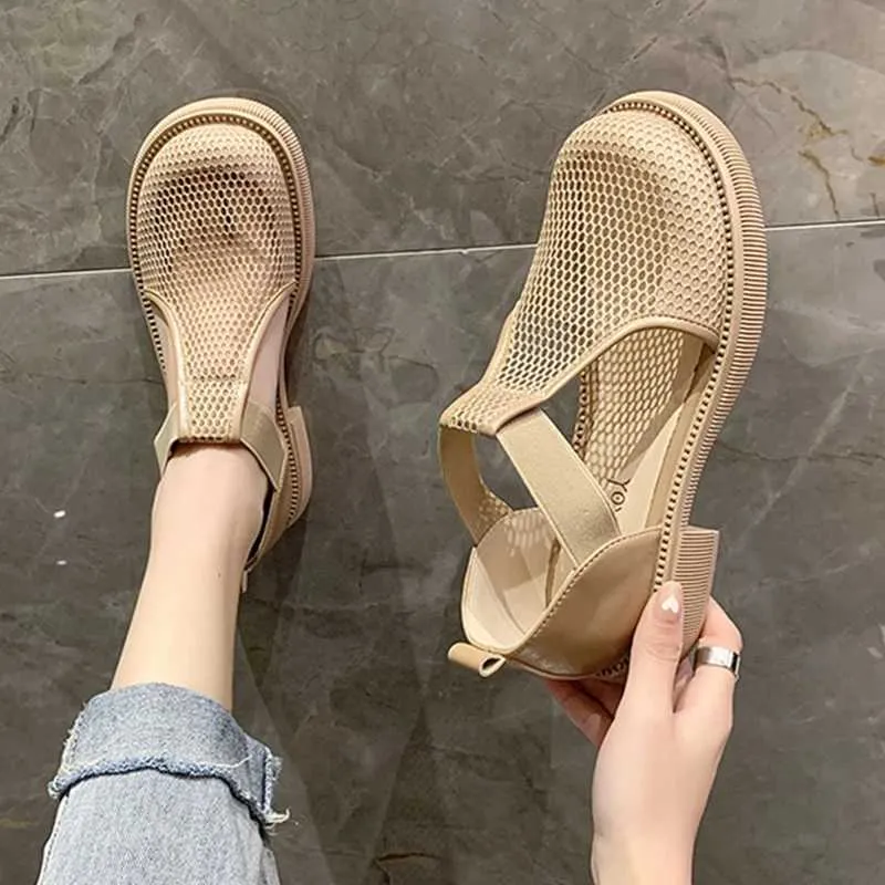 Dress Shoes Closed Toe Sandals Black Shoes for Women Med 2023 Summer Breathable Beige Medium Fashion New Flat Comfort Girls Outside Buckle SL231228