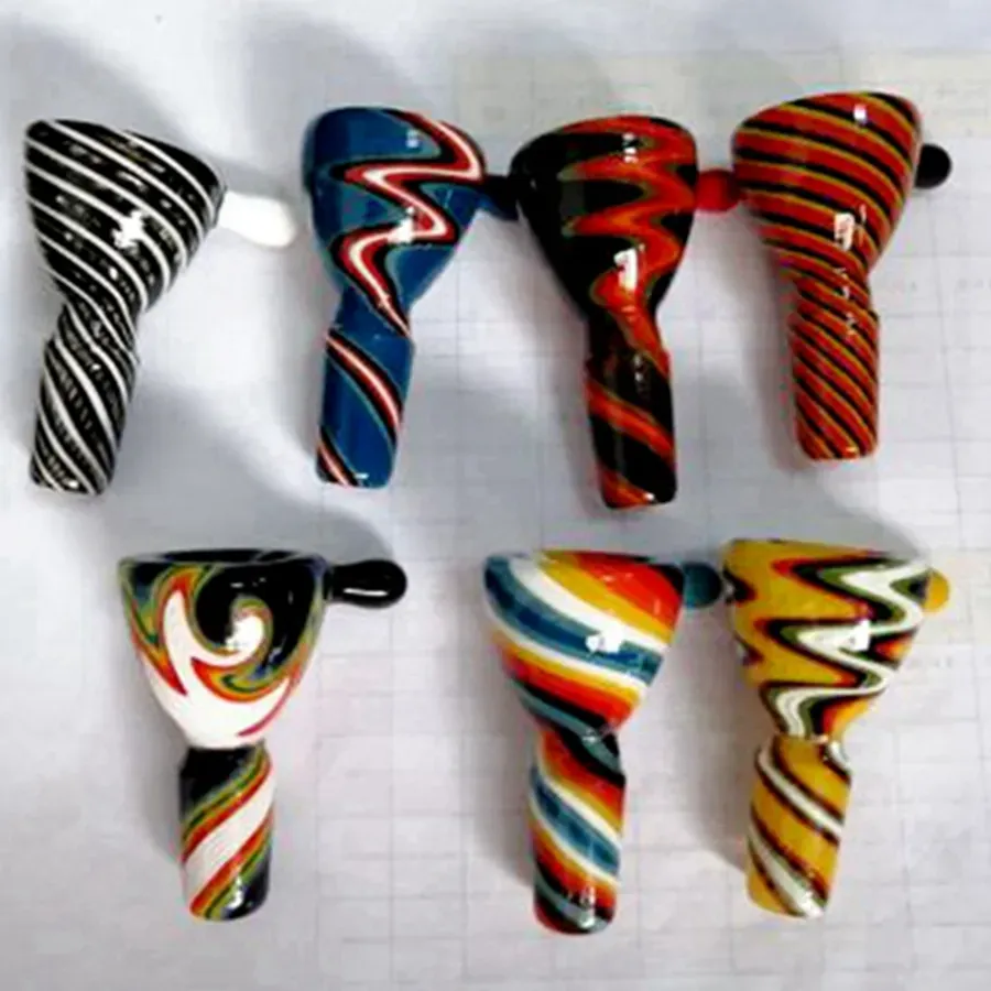 New Arrived Colorful 14mm bowl and 18mm glass bowl Male Joint Handle Beautiful Slide bowl piece smoking Accessories