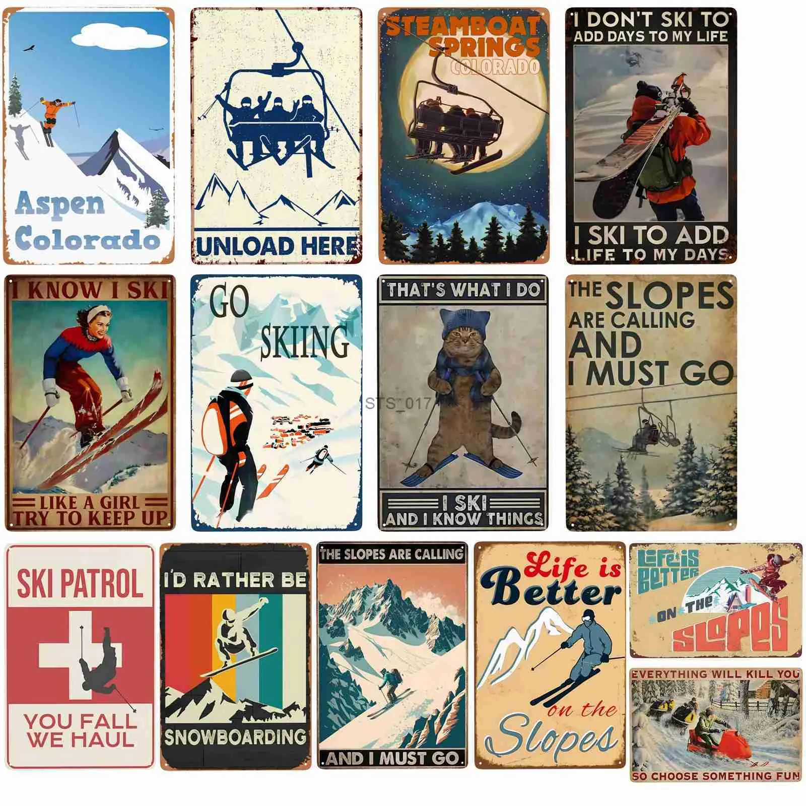 Metallgemälde, 1 Stück, Ski-Wanddekoration, Ski-Schilder, Ski-Party-Dekorationen, Ski-Poster, Vintage-Ski-Metall-Blechschild, Ski-Lodge-Dekor, Berg-Heimdekoration, Sk