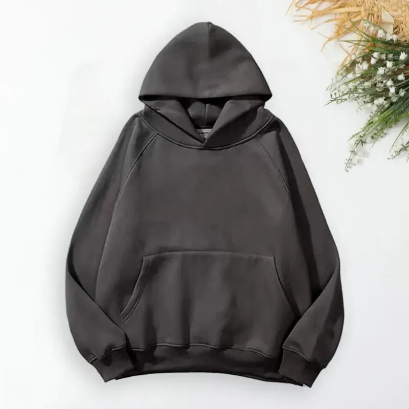 Hoodies masculinos outono inverno hoodie camadas duplas cor sólida solto grande bolso macio pulôver manga longa elástico manguito com capuz streetwear