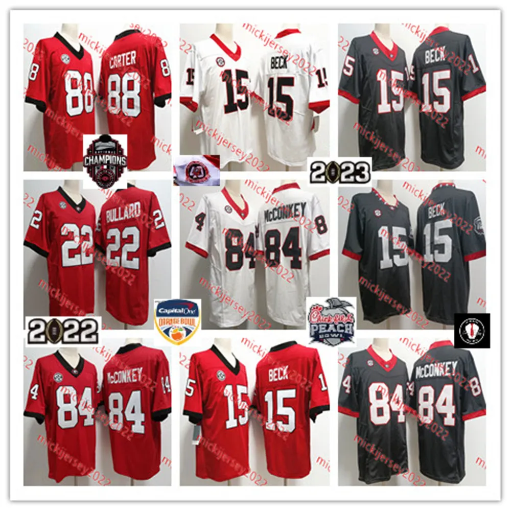 Carson Beck Ladd McConkey Camisa de futebol da Geórgia Jalen Carter Javon Bullard Vince Dooley Peach Bowl Game Georgia Jerseys