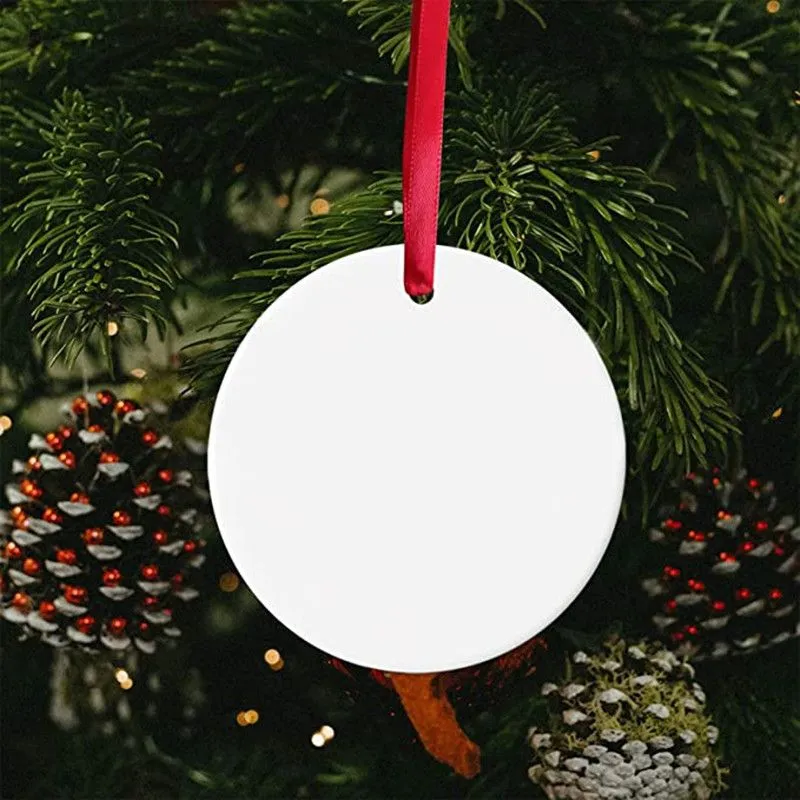 7 Style Shape 3 inch Sublimation Christmas Ceramic Ornaments Pendant Xmas Tree Decor Double Sided Print With Red Rope JY17